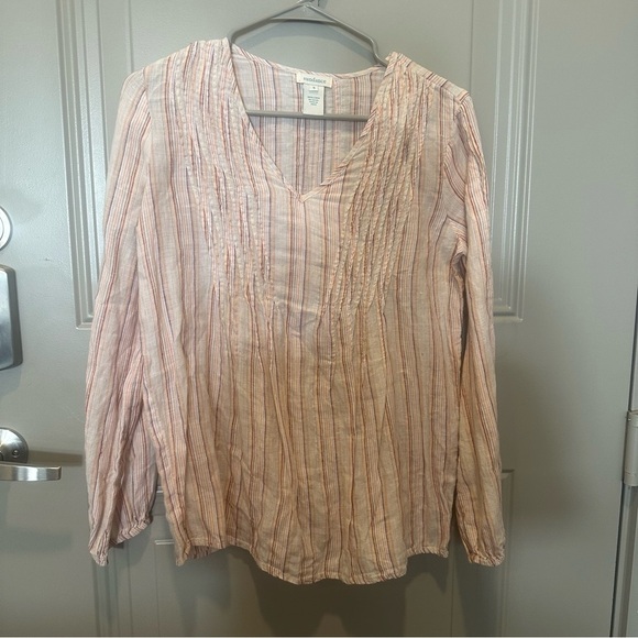 Sundance Amelia Cream Striped 100% Linen Lightweight Boho Blouse Top Size S - Picture 1 of 5